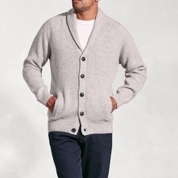 Roundtree & Yorke Men's Sport Shirt Button Shawl Collar Knit Sweater Cardigan - Picture 2 of 7